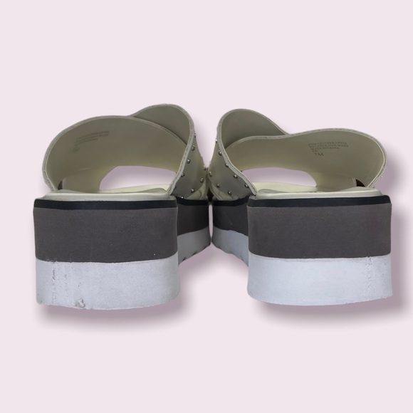 Charles David Cream Leather Silver Studded Crisscross Strap Platform Sandals - Picture 8 of 11